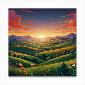 Landscape With Flowers 1 Canvas Print