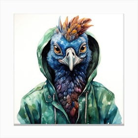 Watercolour Cartoon Peacock In A Hoodie Canvas Print