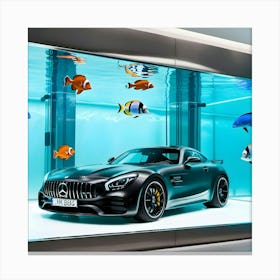 A Sleek, Black Mercedes Benz Amg Sports Car Submerged In A Massive, Transparent Fish Tank 1 Stampe su tela