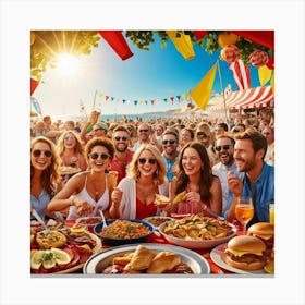 Sea And People Eating And Festival Canvas Print