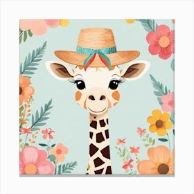 Floral Baby Giraffe Nursery Illustration (1) Canvas Print