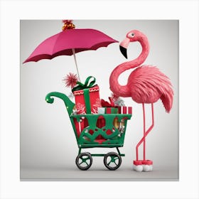 Pink Flamingo With Shopping Cart Canvas Print