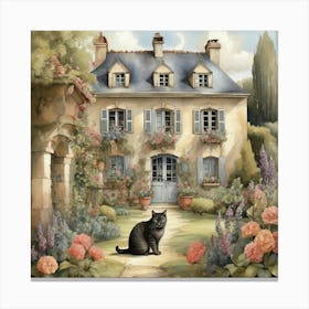 Cat In Front Of House 1 Canvas Print