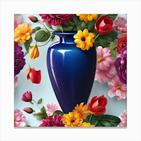 Blue Vase With Flowers Canvas Print