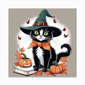 Cute Cat Halloween Pumpkin (27) Canvas Print