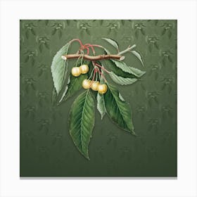 Vintage Cherry Botanical on Lunar Green Pattern n.2583 Canvas Print