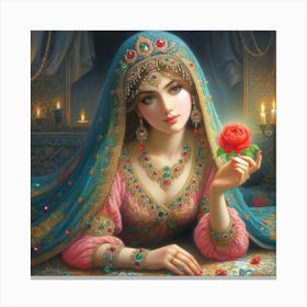Islamic Woman With Rose Canvas Print