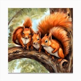 Red Squirrel Family Canvas Print