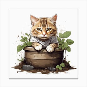 Cat In Pot Canvas Print