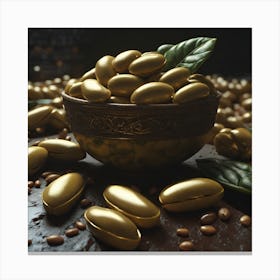 Gold Supplements In A Bowl Canvas Print