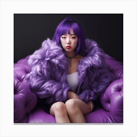 Asian Girl In Purple Fur Coat Canvas Print