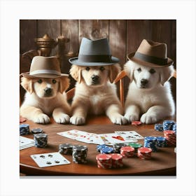 Three Golden Retrievers Playing Poker 1 Canvas Print