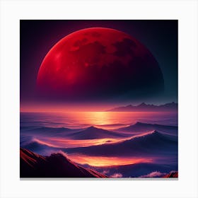 Red Moon Over The Ocean 1 Canvas Print