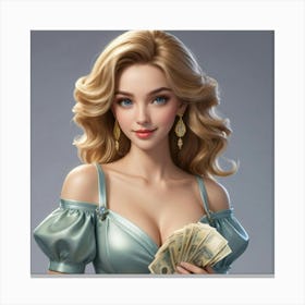 Beautiful Woman With Money 2 Canvas Print