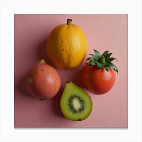 Exotic Fruits On Pink Background Art Print 2 Canvas Print