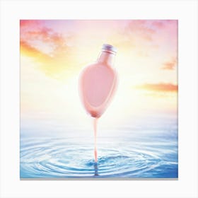 Heart Shaped Milk Bottle Suspended Mid Air Silhouetted Against A Pastel Hued Sunset Liquid Love Ca Canvas Print