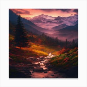Mountain Stream At Sunset Canvas Print