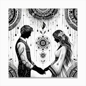 Boho art Silhouette of man and woman 1 Canvas Print