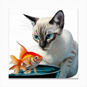 Cat And Goldfish 3 Canvas Print