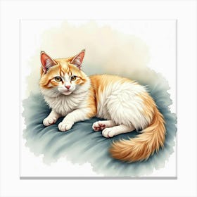 Gentle Turkish Angora Cat Lounging On A Person’S Lap In Watercolor 1 Canvas Print