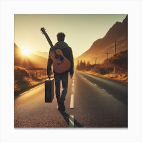 Man walking with Acoustic Guitar Canvas Print