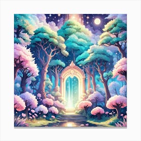 A Fantasy Forest With Twinkling Stars In Pastel Tone Square Composition 448 Canvas Print