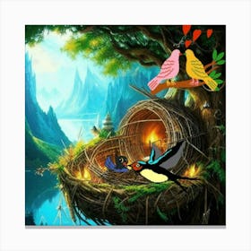 Birds Nest Illustration Canvas Print