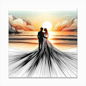 Lovers at Sun Dawn - Abstract Line Art Illustration 215 Canvas Print