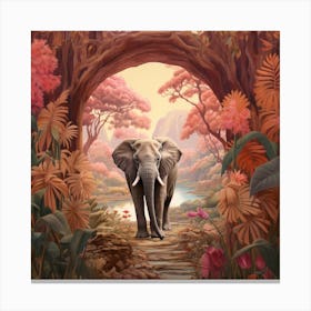 Elephant 4 Pink Jungle Animal Portrait Canvas Print