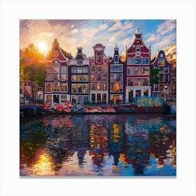 Amsterdam City At Sunset Canvas Print