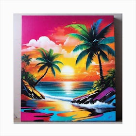 Sunset With Palm Trees Canvas Print