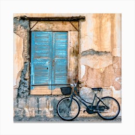 Old Window And Bicycle Canvas Print