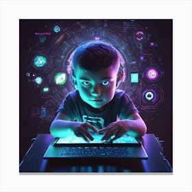 Child Using A Laptop 2 Canvas Print