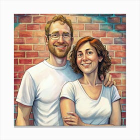 Smiling Couple In Watercolor Portrait Canvas Print