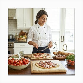 A Candid Glimpse Into A Young Woman Chefs Life At Home As She Gracefully Prepares An Authentic Ita (1) Canvas Print