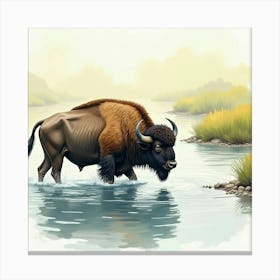 Bison In The River Canvas Print