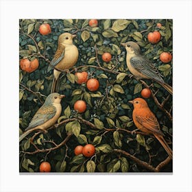 Birds In The Apple Tree Art Canvas Print