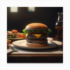 Hamburger On A Plate 91 Canvas Print