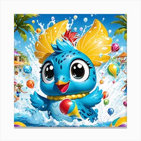 Blue Bird In The Water Canvas Print