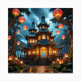 Chinese Pagoda At Night Canvas Print