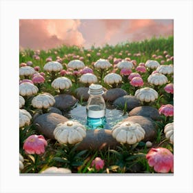 Water Bottle In A Field Of Flowers Canvas Print