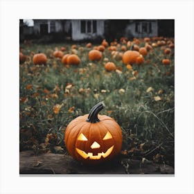 Halloween Pumpkins In The Field Canvas Print