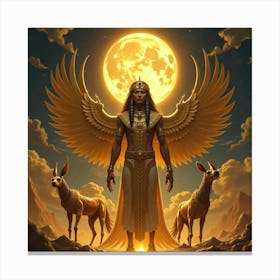 Golden Scarabs Surrounding An Egyptian Deity In A Celestial Realm 1 Canvas Print