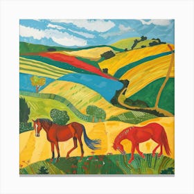 Horses in the English Countryside Series, Hockney Style. 2 Canvas Print