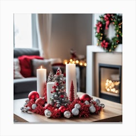 Christmas Decorations On Table In Living Room Canvas Print