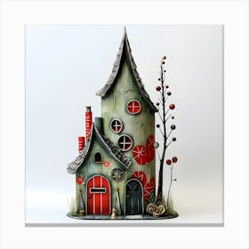 Whimsical Christmas Elf House Handmade Fairy Cottage Rustic Holiday Decor Unique Winter Wonderland Centerpiece Fantasy Home Gift Canvas Print