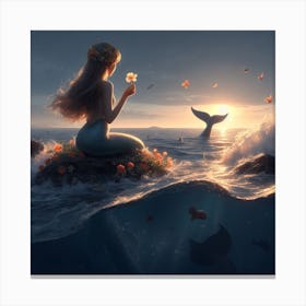 Mermaid watching sunrise Canvas Print