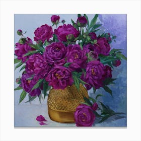 Still Life Peonies In A Golden Vase Canvas Print