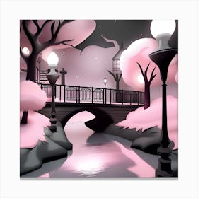 Pink Bridge In The Night Landscape Canvas Print