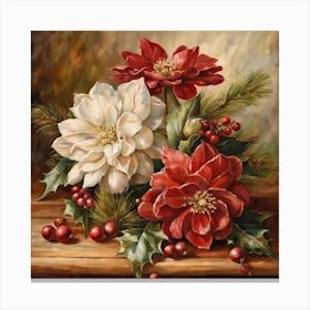 Rustic Christman Flowers Painting (8) Canvas Print